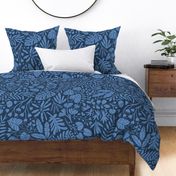 Big Tropical botanical jungles blue on navy