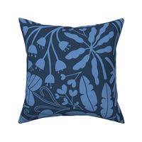 Big Tropical botanical jungles blue on navy