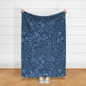 Big Tropical botanical jungles blue on navy