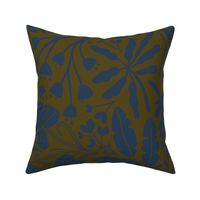 Big Tropical botanical jungles complex colors  dark mustard and navy