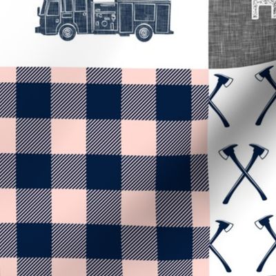 Daddy is my hero - firefighter wholecloth - patchwork - navy,pink, and grey -  C21