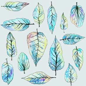 watercolor leaves - turquoise