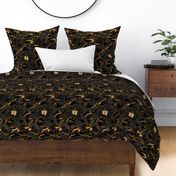 moody tropical hibiscus-moody floral-black and gold-medium scale