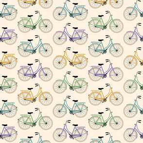 Retro bicycles purple yellow cream