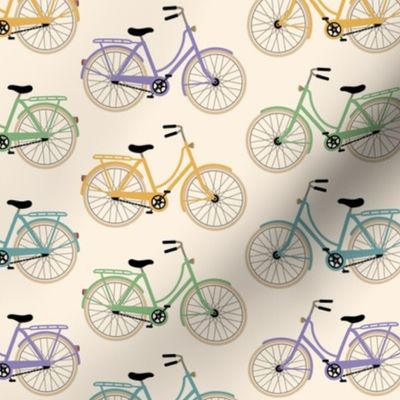 Retro bicycles purple yellow jade urban cream small scale