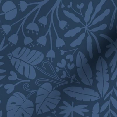 Medium Tropical botanical jungles navy color