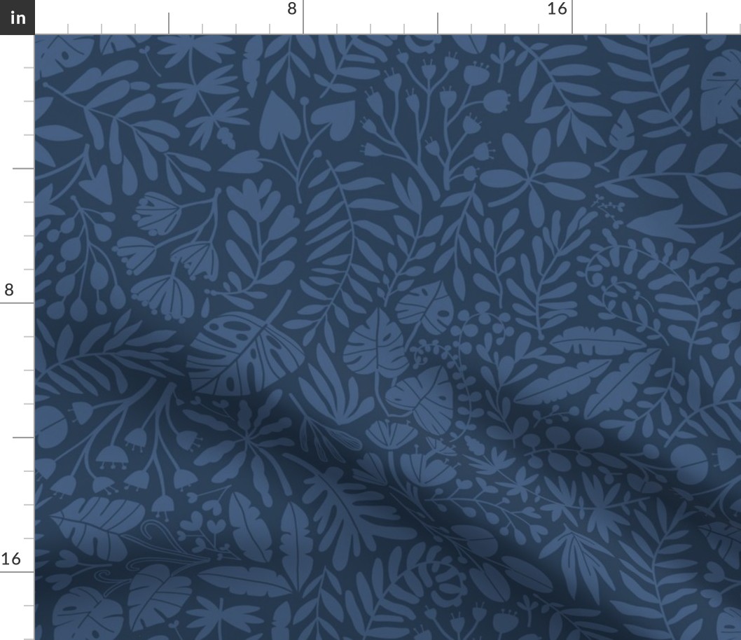 Medium Tropical botanical jungles navy color