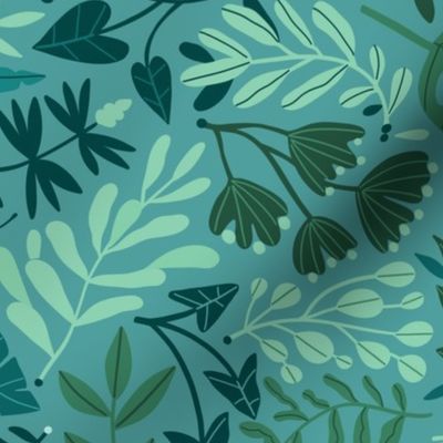 Medium Tropical botanical jungles. Green , mint and turquoise 