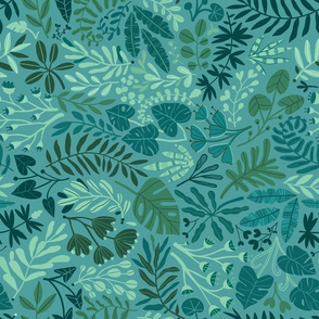 Medium Tropical botanical jungles. Green , mint and turquoise 