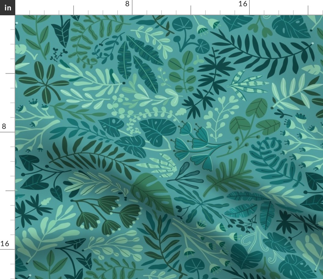 Medium Tropical botanical jungles. Green , mint and turquoise 