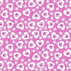 heart paws on pink linen texture
