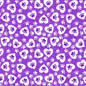 heart paws on purple linen texture