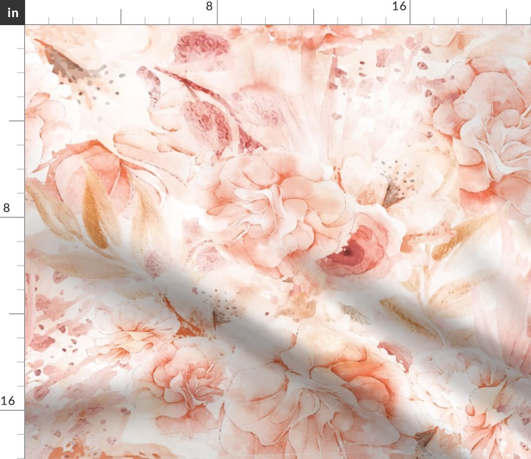 SEAMLESS PINK PEACH FLORAL WATERCOLOUR