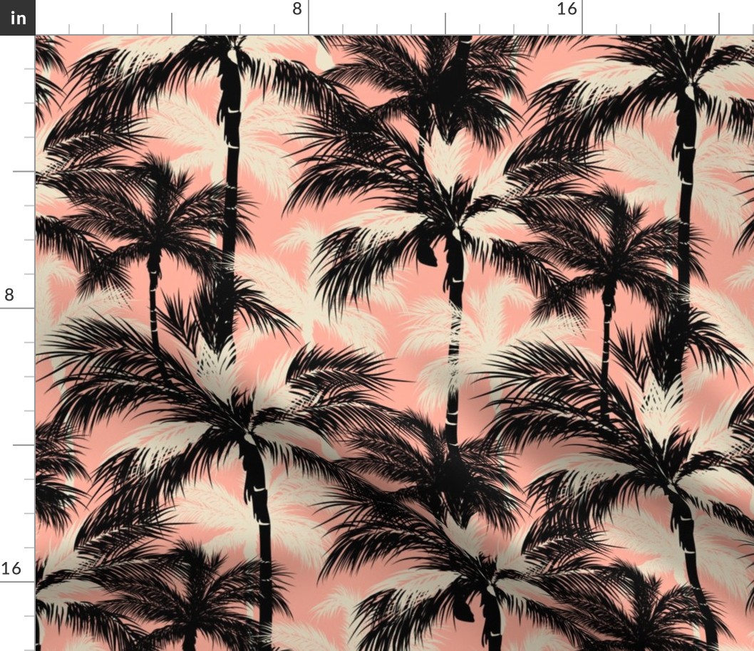Black pink sand white palm trees