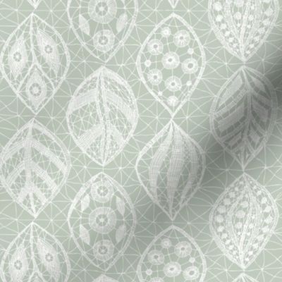 Lace Leaves - White, Seaspray