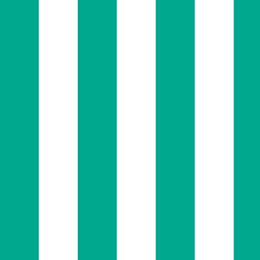 Large Peacock Green Awning Stripe Pattern Vertical in White