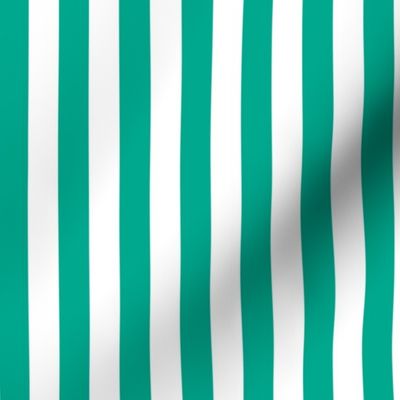 Peacock Green Awning Stripe Pattern Vertical in White