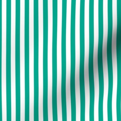 Peacock Green Bengal Stripe Pattern Vertical in White