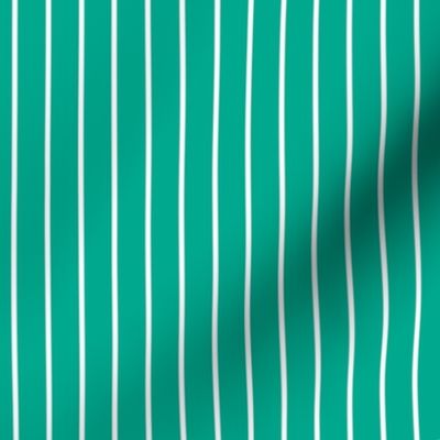 Peacock Green Pin Stripe Pattern Vertical in White