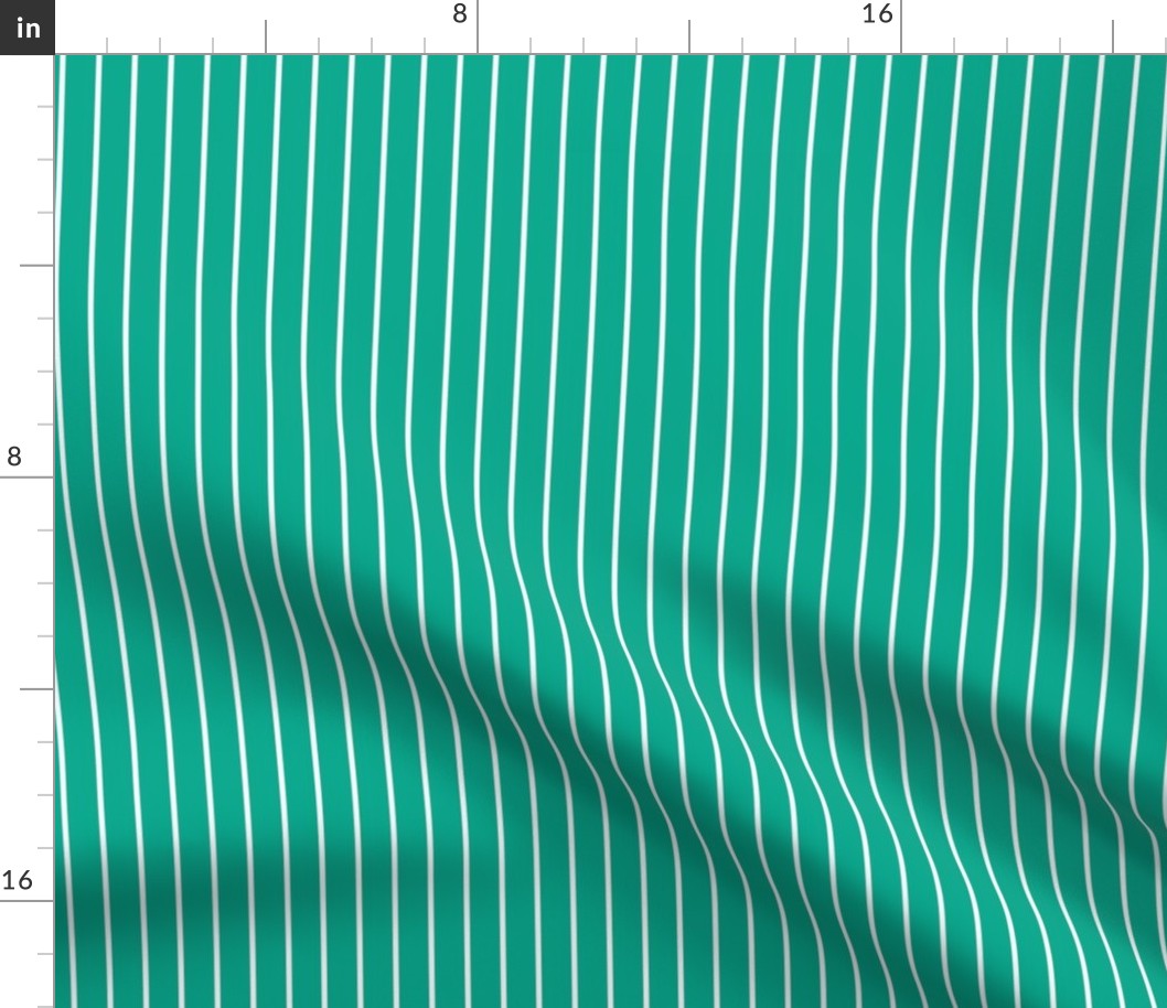 Peacock Green Pin Stripe Pattern Vertical in White
