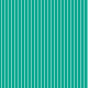 Small Peacock Green Pin Stripe Pattern Vertical in White