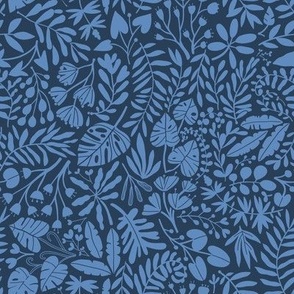 Small Tropical botanical jungles blue on navy