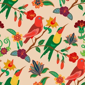 Tropical Birds & Flowers on Natural