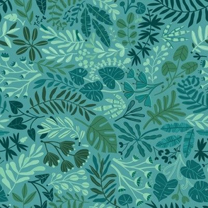 Small Tropical botanical jungles. Green , mint and turquoise 