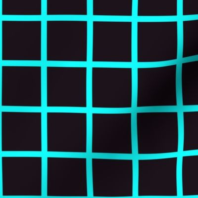 Fluorescent teal windowpane check neon squares black