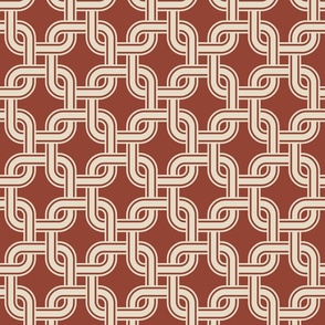 Tangled squares copper brown cream retro Wallpaper