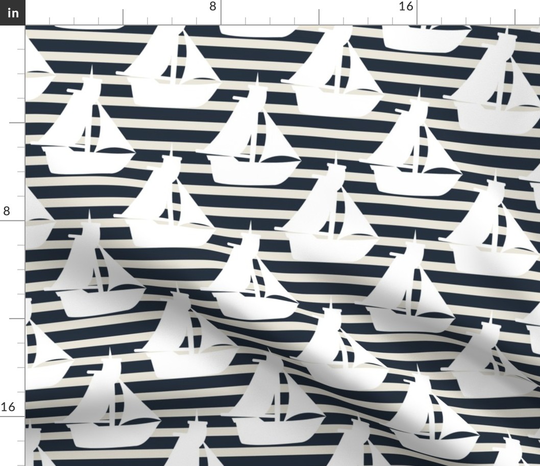 Nautical-boats on stripes