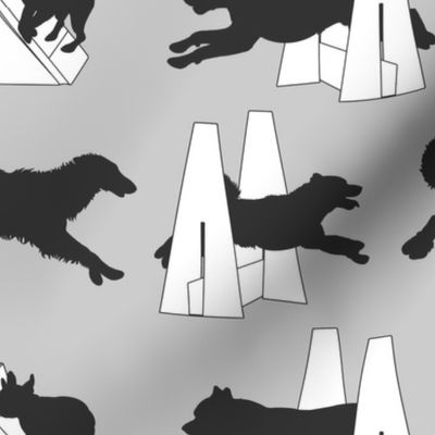 Simple Flyball dogs silhouettes - gray