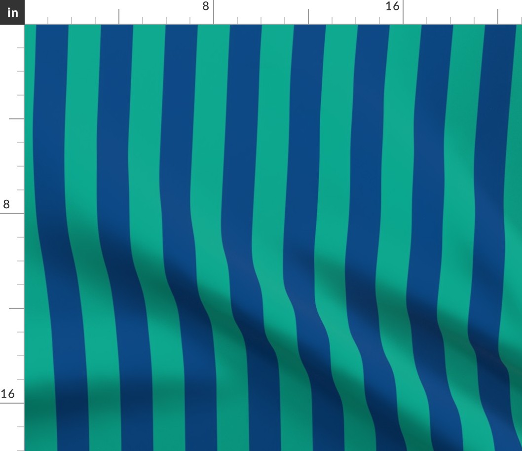 Large Peacock Green Awning Stripe Pattern Vertical in Blue