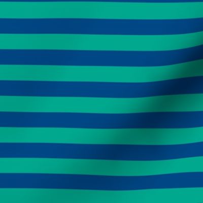 Peacock Green Awning Stripe Pattern Horizontal in Blue