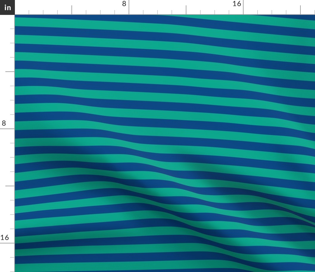 Peacock Green Awning Stripe Pattern Horizontal in Blue
