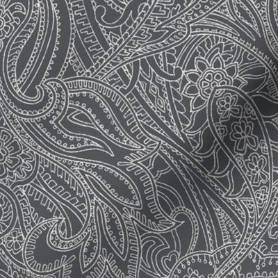 Paisley lace outline - Dark Grey white