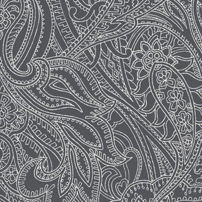 Paisley lace outline - Dark Grey white