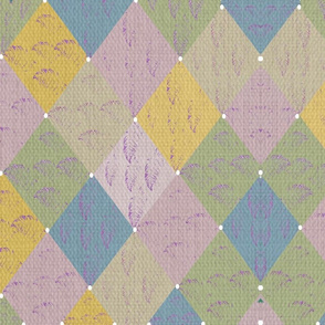 Vintage Fern Print Patchwork Cheater- Textured Linen - Purple, Gold, Green, Blue, Beige