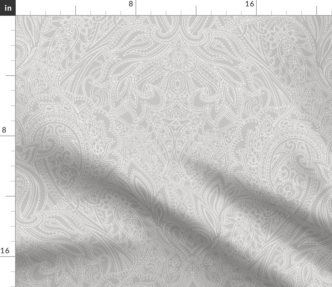 Paisley lace outline -  Light Grey white