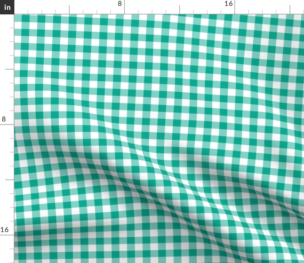 Gingham Pattern - Peacock Green and White