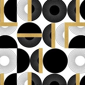 2″x 2″ Mid century black and white circles and golden blocks small  by art for joy lesja saramakova gajdosikova design