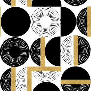 9″x 9″ Mid century black and white circles and golden blocks large  by art for joy lesja saramakova gajdosikova design