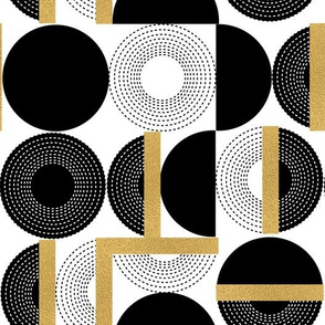 4″x 4″ Mid century black and white circles and golden blocks medium  by art for joy lesja saramakova gajdosikova design