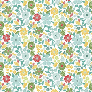 Flower Toss-Green-Aqua-Modern Crazy Patch Quilt