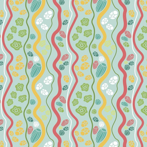 Wavy Floral Stripe-Morning Mist-Summer Meadow Palette