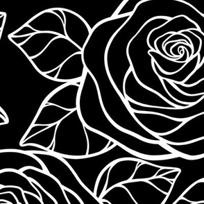 Jumbo Rose Cutout Pattern - Black and White