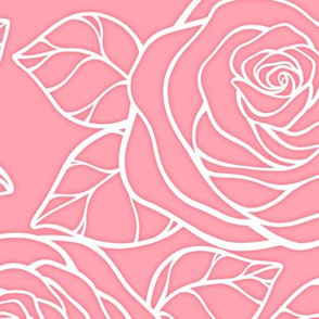 Large Rose Cutout Pattern - Pink and White