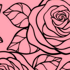 Large Rose Cutout Pattern - Pink and Black