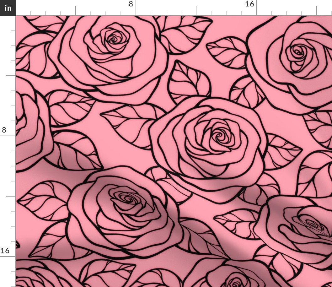 Large Rose Cutout Pattern - Pink and Black