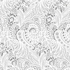 Small Paisley Garden Grows - white and greys